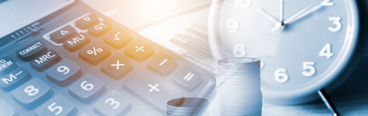 Time of saving value money : Coin calculator and clock, Idea of value to finance and saving money.